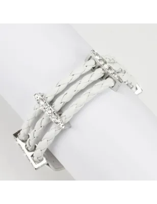 Bracelet femme cuir blanc tressé