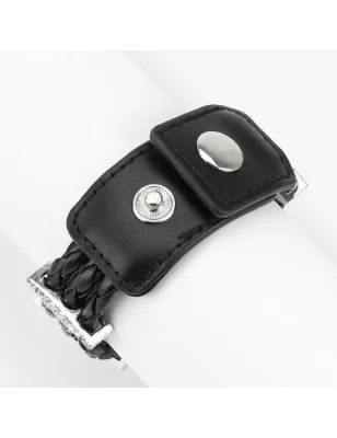 Bracelet femme cuir noir tressé