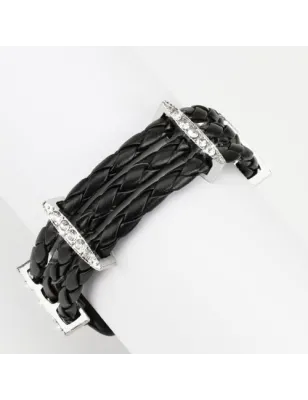 Bracelet femme cuir noir tressé