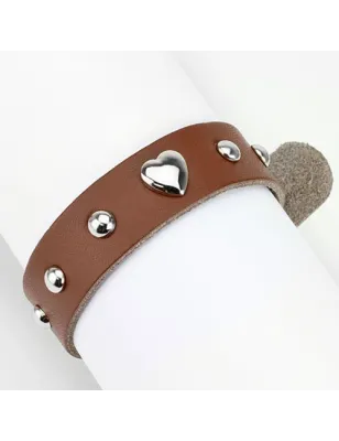 Bracelet femme cuir marron coeur