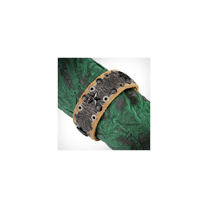 Bracelet cuir marron noir étoiles