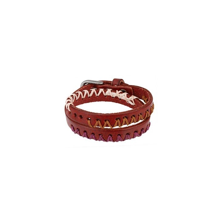 Bracelet cuir rouge 3 tons