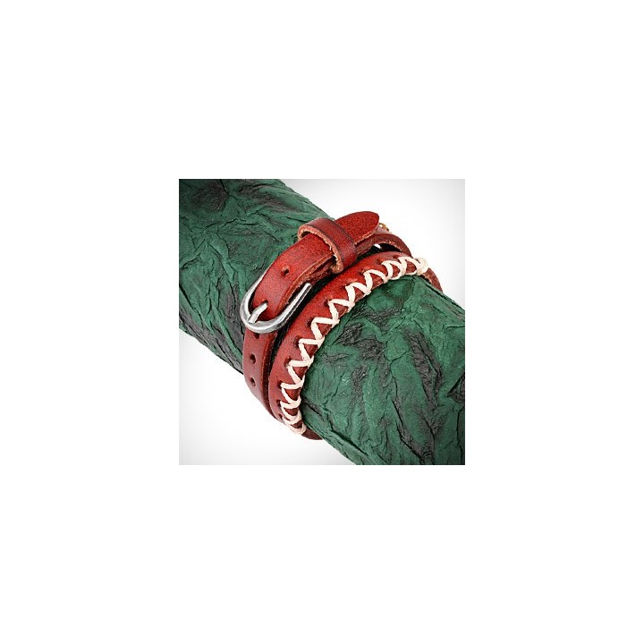 Bracelet cuir rouge 3 tons