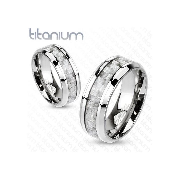 Bague titane fibre de carbone argent