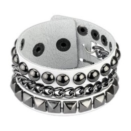 Bracelet femme cuir blanc chaine