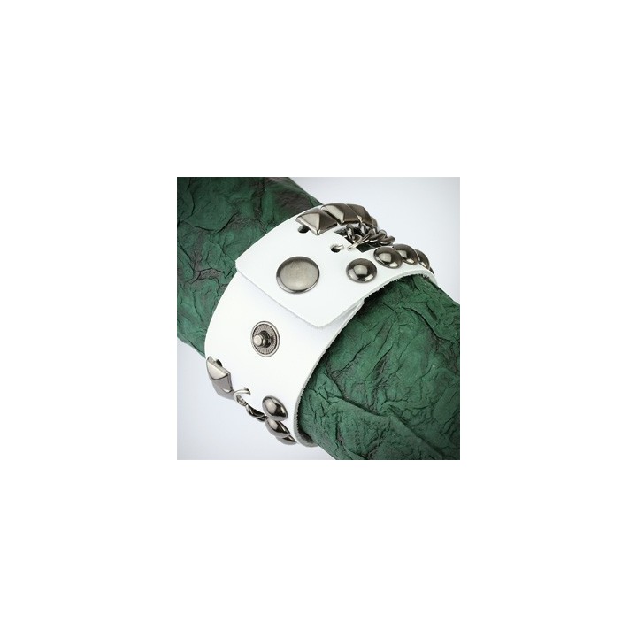 Bracelet femme cuir blanc chaine