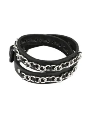 Bracelet cuir noir chaine