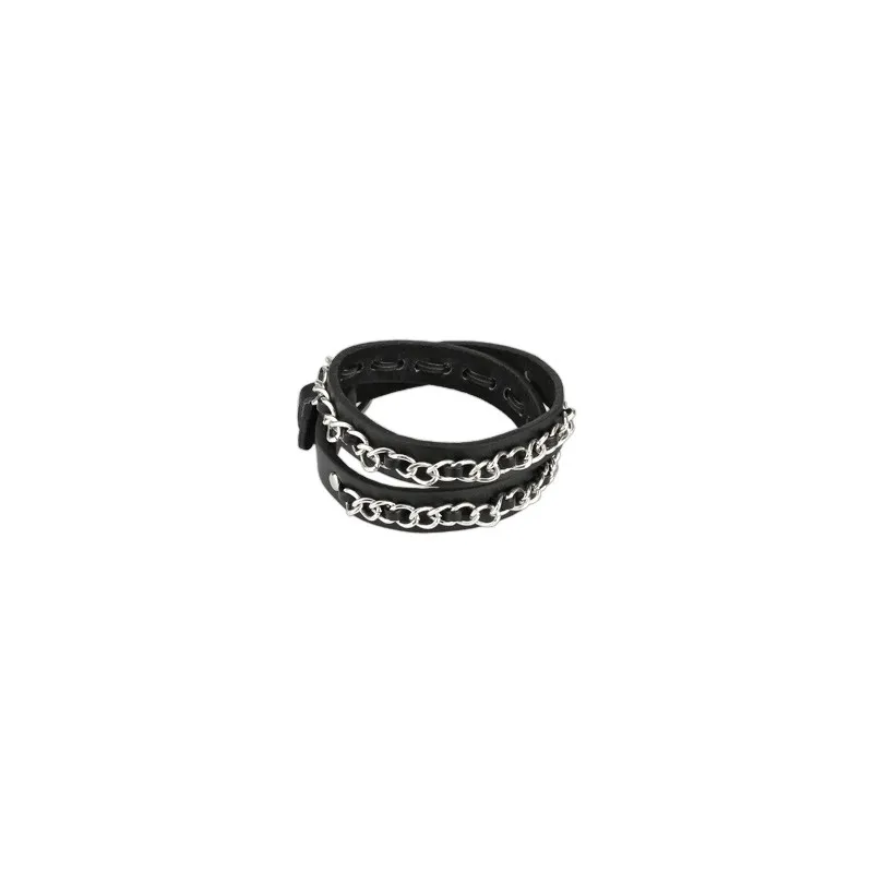 Bracelet cuir noir chaine