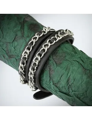 Bracelet cuir noir chaine