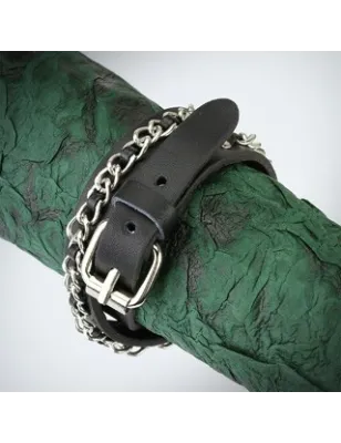 Bracelet cuir noir chaine