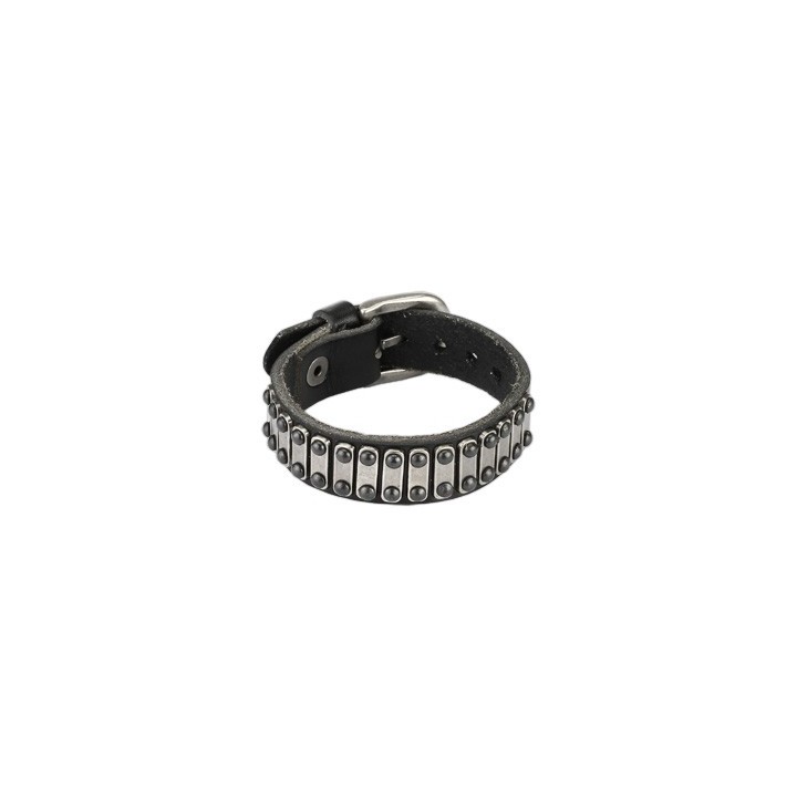 Bracelet cuir noir plaques