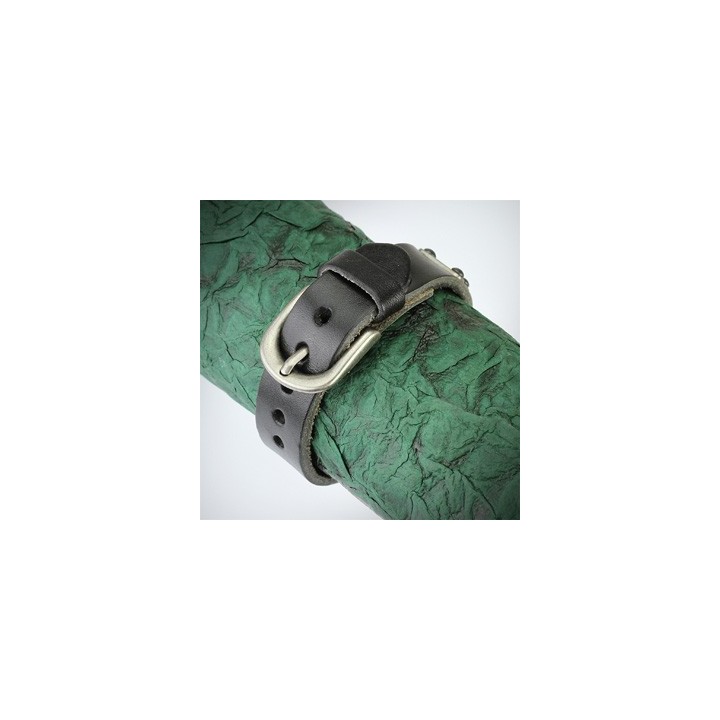 Bracelet cuir noir plaques