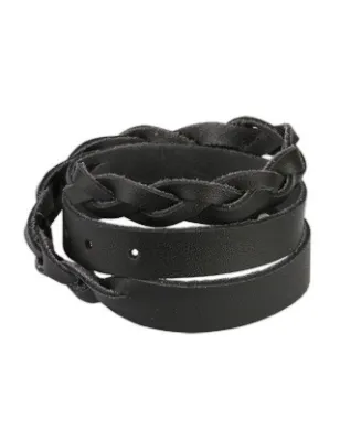 Bracelet cuir noir tressé double