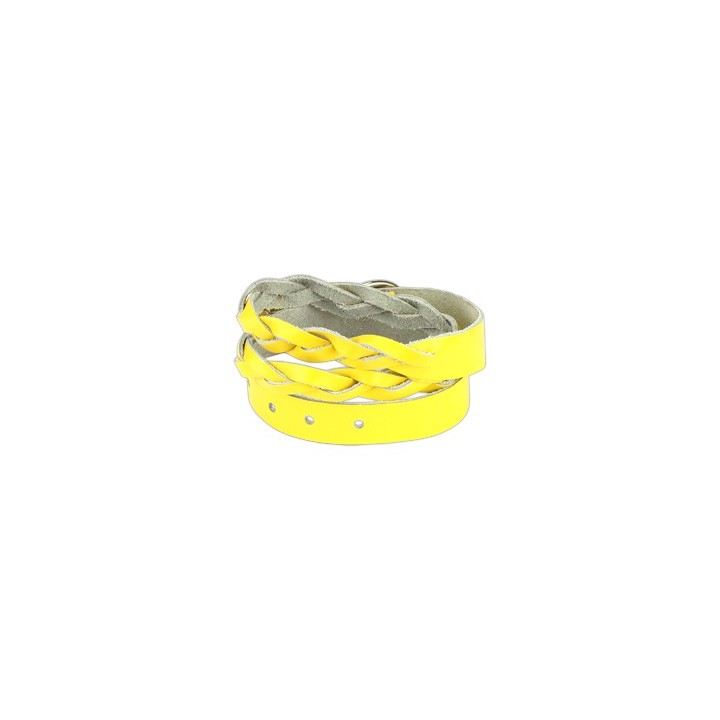Bracelet cuir jaune tressé double