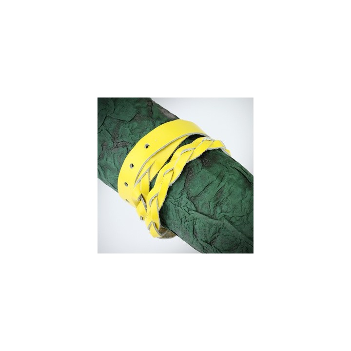 Bracelet cuir jaune tressé double