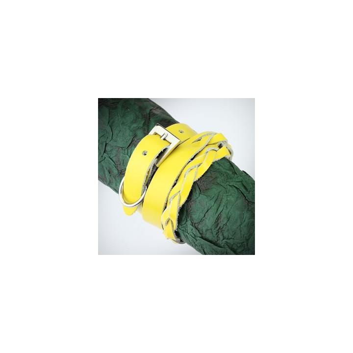 Bracelet cuir jaune tressé double