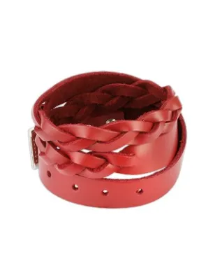 Bracelet cuir rouge tressé double
