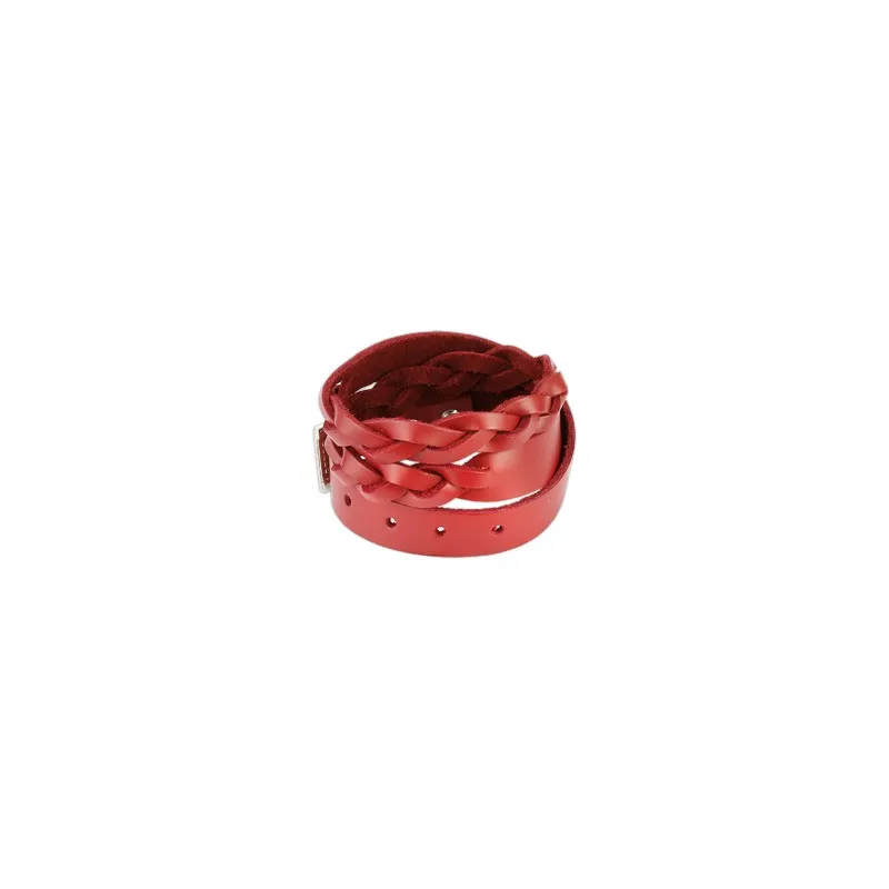 Bracelet cuir rouge tressé double