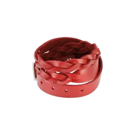 Bracelet cuir rouge tressé double