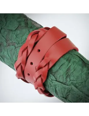 Bracelet cuir rouge tressé double