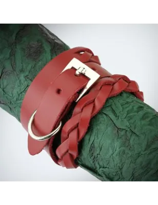 Bracelet cuir rouge tressé double