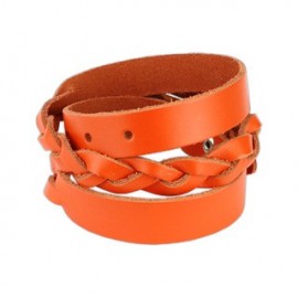Bracelet cuir orange tressé double