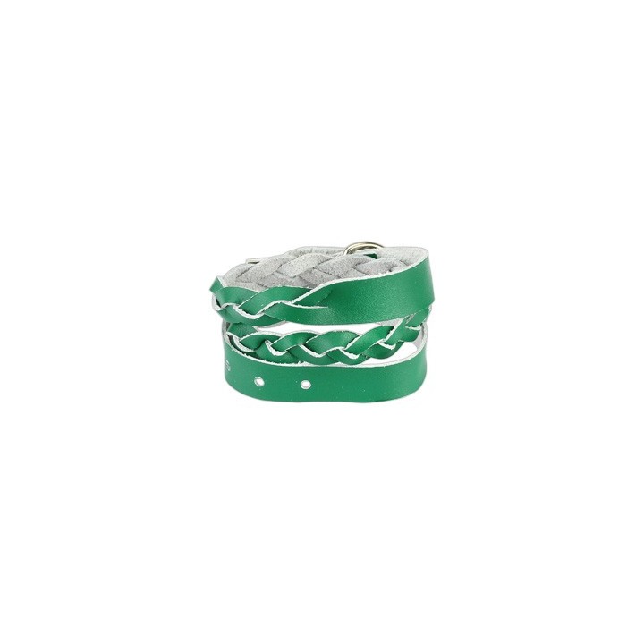 Bracelet cuir vert tressé double