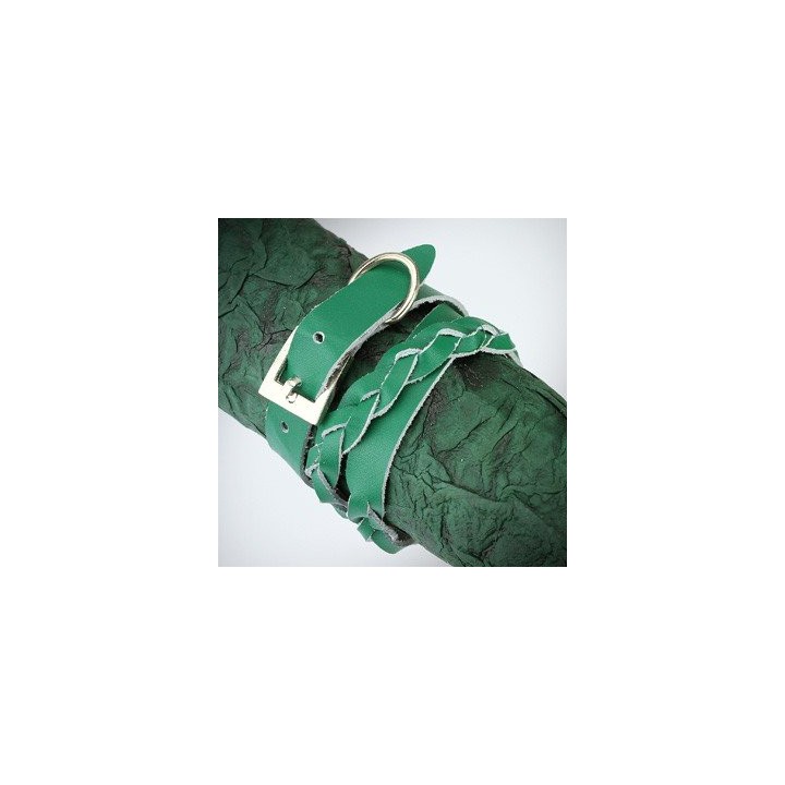 Bracelet cuir vert tressé double