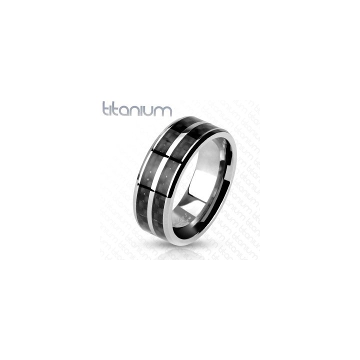 Bague titane fibre de carbone noire double