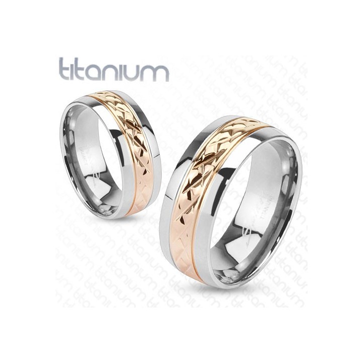 Bague titane centre rosé