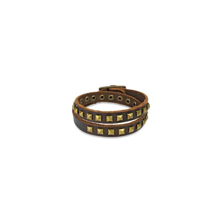 Bracelet cuir marron pyramides