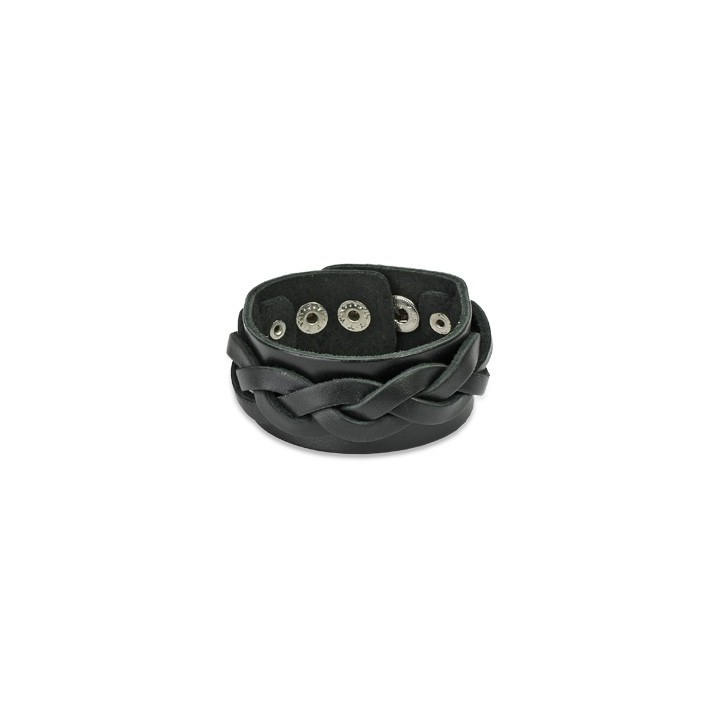 Bracelet cuir noir avec brin tressé