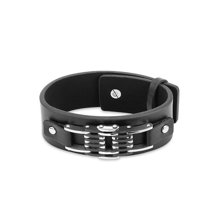 Bracelet homme cuir noir boucle