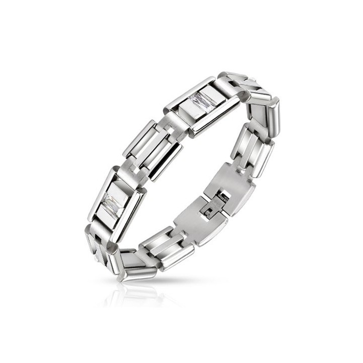 Bracelet acier inoxydable pierres zircon