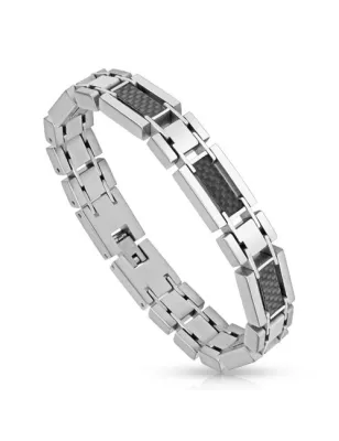Bracelet homme acier fibre de carbone noire