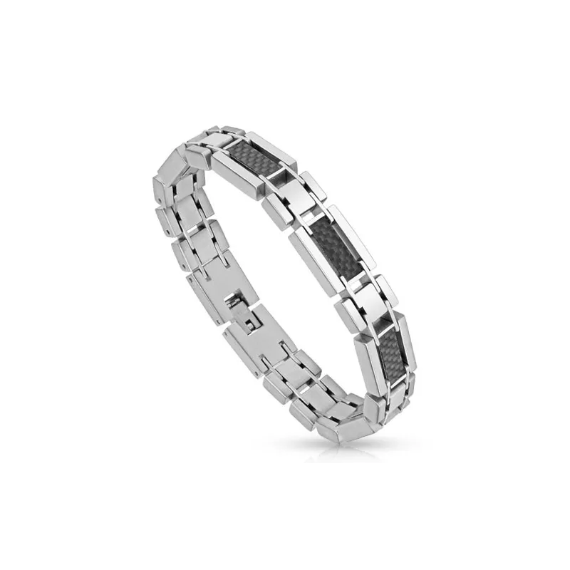 Bracelet homme acier fibre de carbone noire
