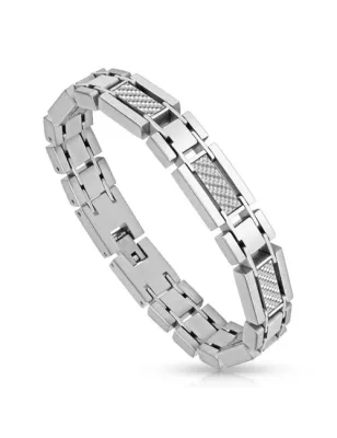 Bracelet homme acier fibre de carbone blanche