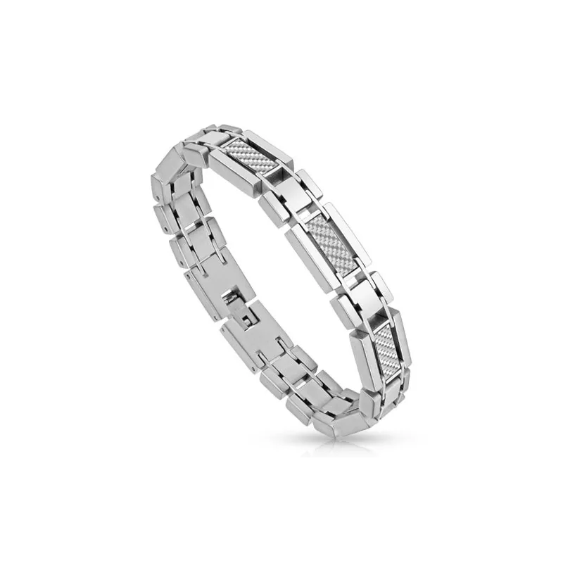 Bracelet homme acier fibre de carbone blanche