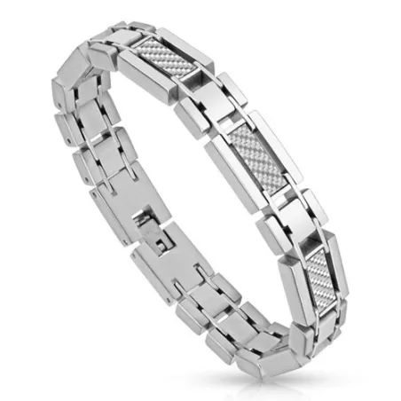 Bracelet homme acier fibre de carbone blanche