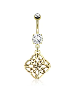 Piercing nombril plaqué or noeud céleste