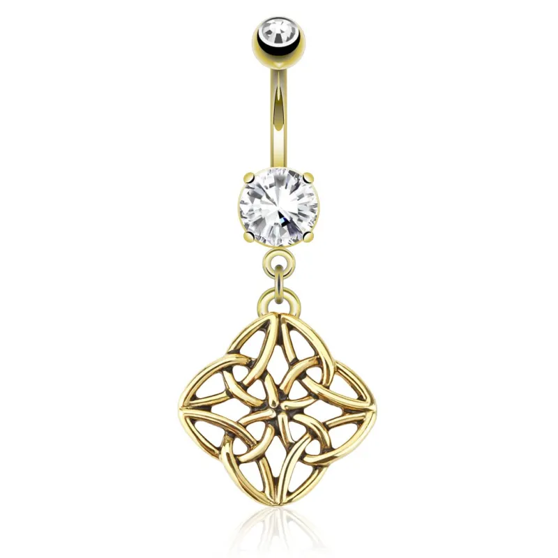 Piercing nombril plaqué or noeud céleste