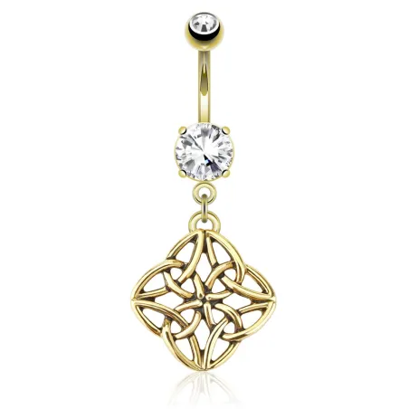 Piercing nombril plaqué or noeud céleste