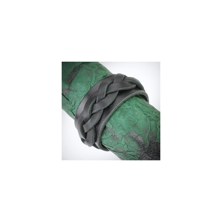 Bracelet cuir noir avec brin tressé