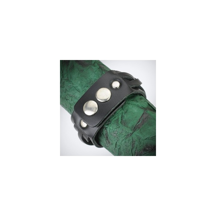 Bracelet cuir noir avec brin tressé