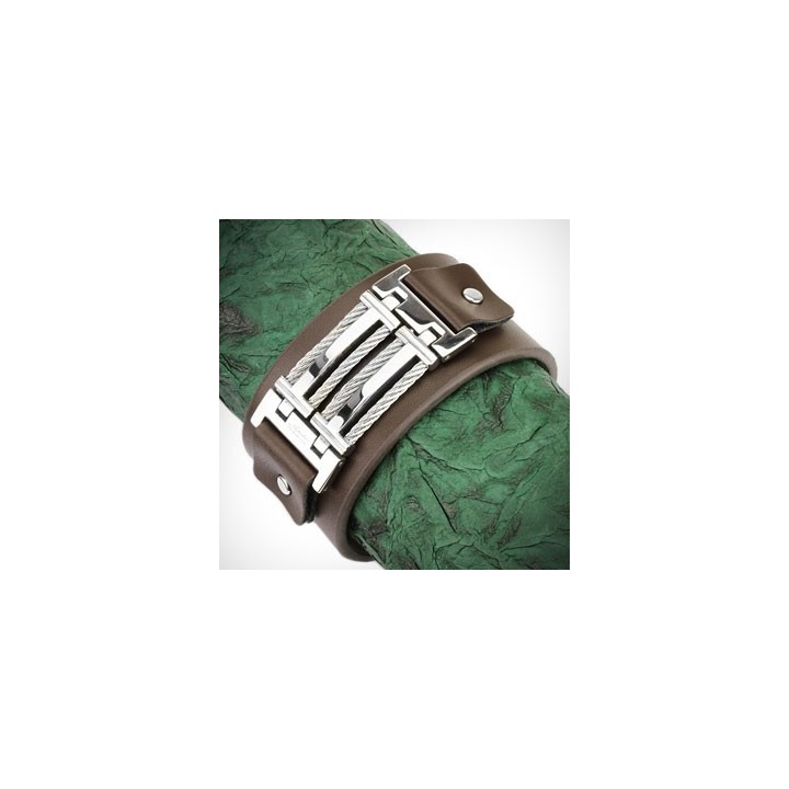 Bracelet homme cuir marron boucle