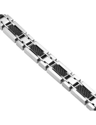Bracelet homme acier fibre de carbone noire