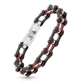 Bracelet homme acier chaine de moto noir bordeaux