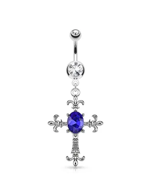 Piercing nombril croix fleur de Lis