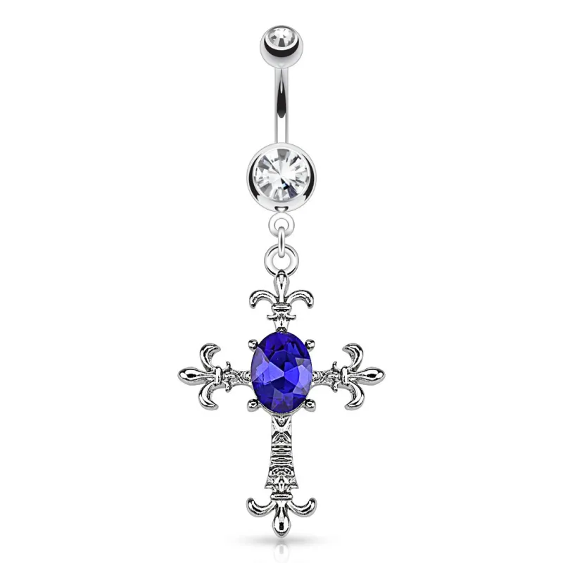 Piercing nombril croix fleur de Lis