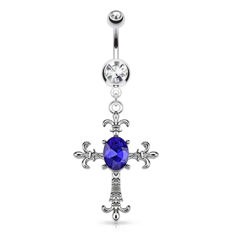 Piercing nombril croix fleur de Lis